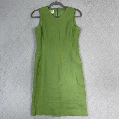 Talbots Women Sleeveless Irish Linen Green Lined Sheath Dress Sz 2 Petite - Image 1 of 4