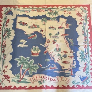 "Mantel estampado recuerdo FLORIDA vintage años 40/retro coleccionable 51,5x45""" - Imagen 1 de 10