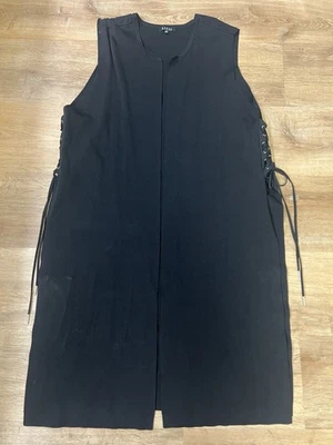 Chaleco Suéter Rebel Open Largo Negro Talla Grande Con Ojales y Corbatas Laterales Plateadas 2X Foto 1 de 4