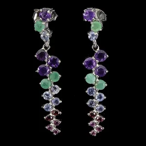 925 Sterling Silver Earrings Round Amethyst Emerald Tanzanite Gemstone Jewelry - Picture 1 of 13