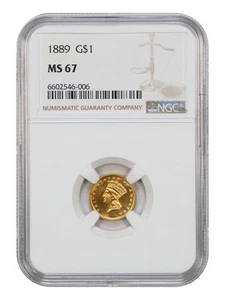 1889 G$1 NGC MS67 - Gold Dollar - Low Mintage Date - Picture 1 of 4
