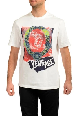 Versace Men's Graphic Logo Print Multi-Color Short Sleeve T-Shirt US L IT 52 - Image 1 of 4