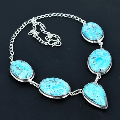 Turquoise Gemstone Solid 925 Sterling Silver Simple Necklace For Love Gifts - Image 1 of 4