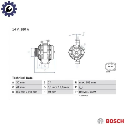 ALTERNATOR 0 986 048 840 FOR BMW 1/3/E9/E87/5/E6/Convertible/E88 N43B20B 2.0L - Image 1 of 4