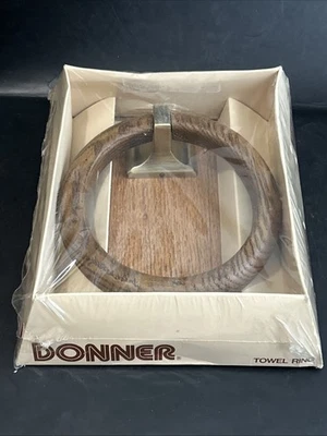 Vintage Old New Stock Donner Solid Brass and Wood Towel Ring Foto 1 de 4