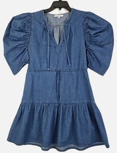 Vestido Babydoll Anthropologie Olivaceous ~Talla S~ Azul Denim Manga Corta Volantes. - Imagen 1 de 13