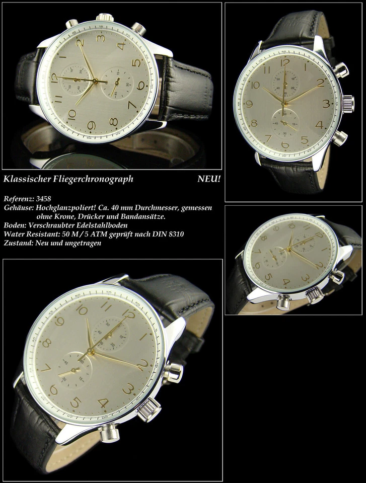 Reloj Piloto Hombre Cronógrafo 5 Bar Impermeable 40mm Diámetro Correa Cuero Foto 1 de 1