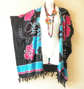 CB396 Hibiscus Cardigan Duster Kimono Open Plus Jacket Coverup Top up to 5X - Picture 1 of 3