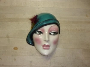 Vintage Clay-Art Keramik Gesicht Art Deco Damen mit Hut SF-USA 6-1990 KOSTENLOSER VERSAND - Bild 1 von 14