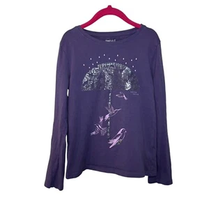 Gap Kids Girls Long Sleeve T Shirt Medium 8 Birds Butterfly Umbrella Purple Top - Picture 1 of 4