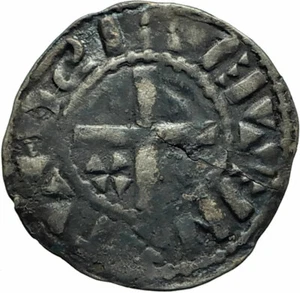1000-1150AD FRANCE Medieval Feudal Antique Silver Denier Coin w CROSS i76047 - Picture 1 of 3