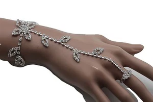 Braut Look Damen Silber Metall Mode Hand Kette Blume Armband Ausgefallen Hochzeit - Bild 1 von 8