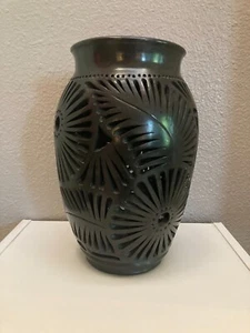 Handmade Studio Pottery Black Ceramic 9" Vase with Cutouts - Picture 1 of 8