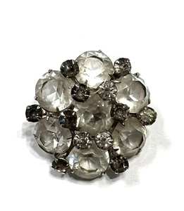 Vintage Kramer of New York Silberfarbene und Strass Runde Brosche Anstecknadel - Bild 1 von 6