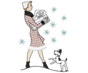 Weihnachten Retro Vintage Lady Terrier Hund 10 QUILT Blöcke bestickt SET 5 - Bild 1 von 10