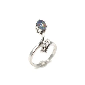 14kt Weißgold Ring 585 Gold Opal Damen Statement Schmuck Diamanten 16.5mm / 52 - Picture 1 of 19