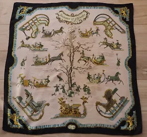 HERMES Vintage silk scarf carre ""Traineaux Et Glissades" Sleds and slides 90's - Picture 1 of 18