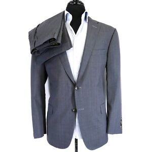 Current Hickey Freeman Gold Label Blue Striped Grey S140's Suit Mens 44 R 38X30