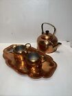 Lot Of 4 COPPERCRAFT GUILD Copper Creamer Sugar Bowl Teapot Tray Metal Craft USA