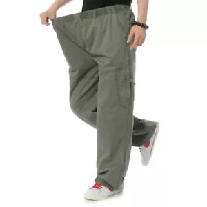 Men Thin Loose Fit Drawstring Cargo Trousers Work Pants Pocket Casual XL~6XL  - Bild 1 von 22