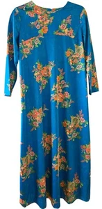 Vintage 1960-1970's  Hawaiian Handmade Blue Floral Maxi Dresss - Picture 1 of 7