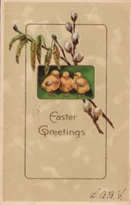 Postal Pascua saludo pollitos amarillos 1908 - Imagen 1 de 2