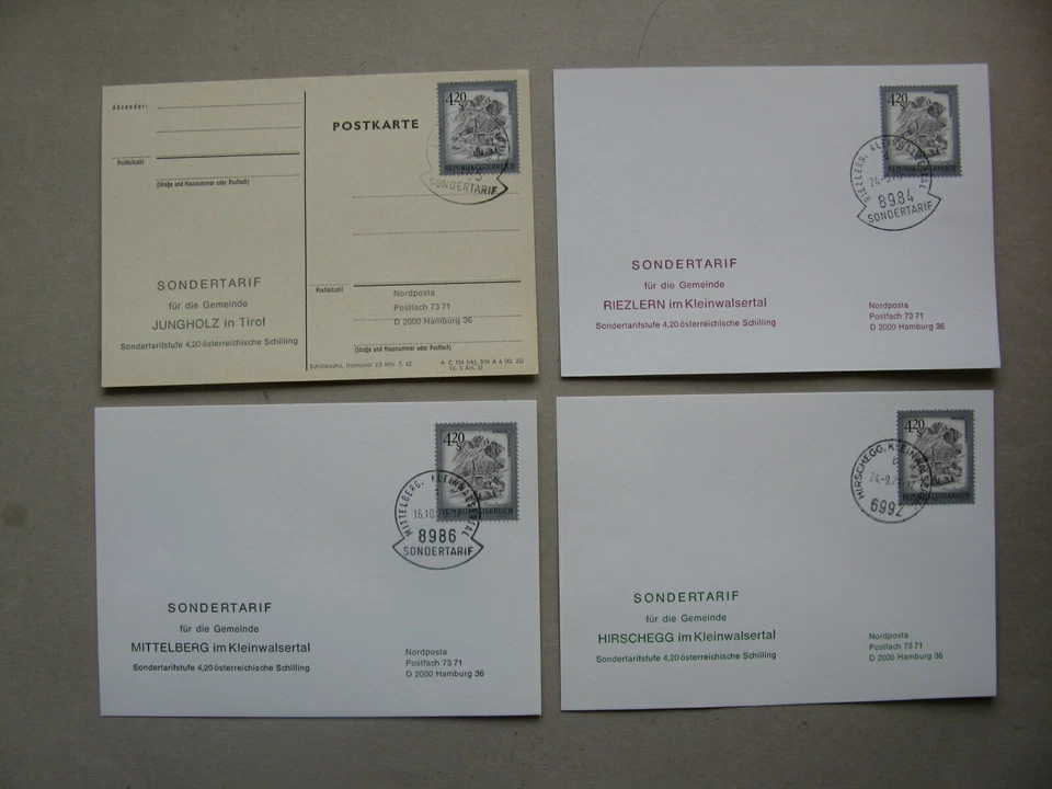 AUSTRIA, special rate 4,20 Sh, 3x cover Kleinwalsertal+ 1x card Tirol CTO 1979 - Image 1 of 1