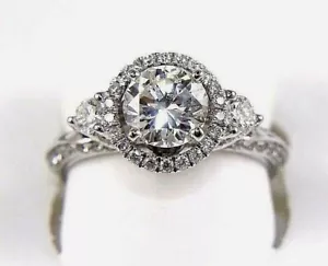 Natural Round Diamond Solitaire Halo Lady's Ring 14k White Gold 2.97Ct GIA - Picture 1 of 9