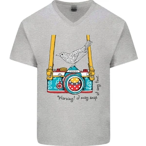 Kamera mit Einem Vogel Fotograf Fotografie Herren V-Ausschnitt T-Shirt - Picture 1 of 31