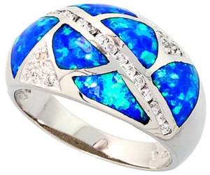 Banda domo fina para mujer plateada enchapada en rodio, incrustación de ópalo detalles de piedra circonita 13 mm - Imagen 1 de 1