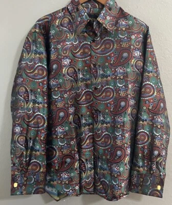 Manzini Shirt Mens Large Paisley Button Up Long Sleeve French Cuff - Image 1 of 4