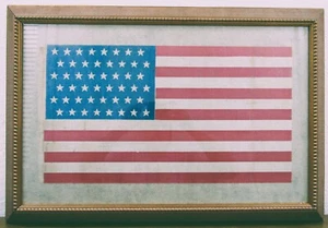 Gerahmt authentisch 1908-1912 US 48 gestaffelte Sternflagge auf Gaze Flagge 22 Zoll x 12 Zoll - Bild 1 von 4