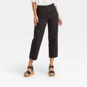 Universal Thread Vintage Straight Jeans Women Size 10 Distressed Pockets Black - Picture 1 of 15