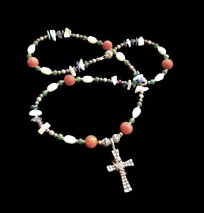 Sterling Silver Multi Stone Cross Necklace - Picture 1 of 7