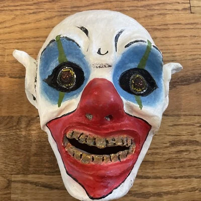 Clown Mask Halloween Plaster Adult Clown Mask Creepy Scary  Red Nose - Image 1 of 4