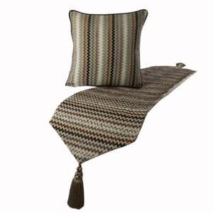Decorative Twin Bed Runner Beige Brown Tassles Bead Embroidered - Chevron Fun - Picture 1 of 4