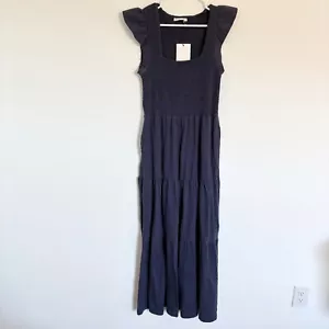 Lucky Brand Maxi Dress Smocked Ruffle Sleeve Tiered Casual Dress Blue L - Picture 1 of 7