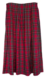 Vintage Bechamel Red Tartan Plaid Midi Skirt Elastic Waist Christmas Size 14 - Picture 1 of 6