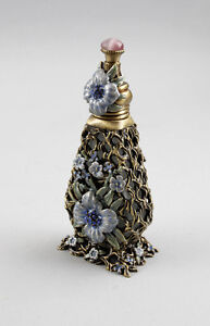 9987096-d Perfume Bottle Glass Flask Brass Coloured Enamelled Flower