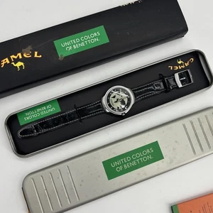 VINTAGE CAMEL WATCH UNITED COLORS OF BENETTON GLOBE WATCH BLACK - Picture 1 of 10