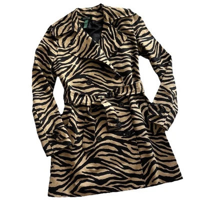Gabardina LAUREN Ralph Lauren marrón a rayas animales para mujer talla mediana forrada Foto 1 de 4