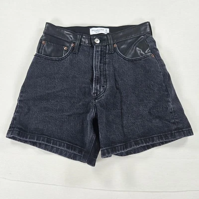 Abercrombie & Fitch High Rise Curve Love Faux Leather Denim Dad Short Size 26 - Image 1 of 4