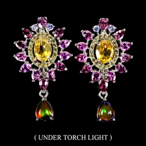 925 Sterling Silver Earrings Oval Citrine Black Opal Tanzanite Gemstone Jewelry - Picture 1 of 13