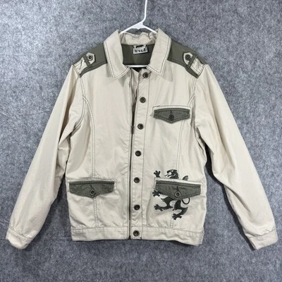 International Male Jacket Mens Large Military Crest Lion Blazer Olive Green Beig - Image 1 of 4