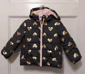 Carter's Mädchen Größe 2T grau & gold Herzen Winterjacke mit Kapuze - Bild 1 von 10