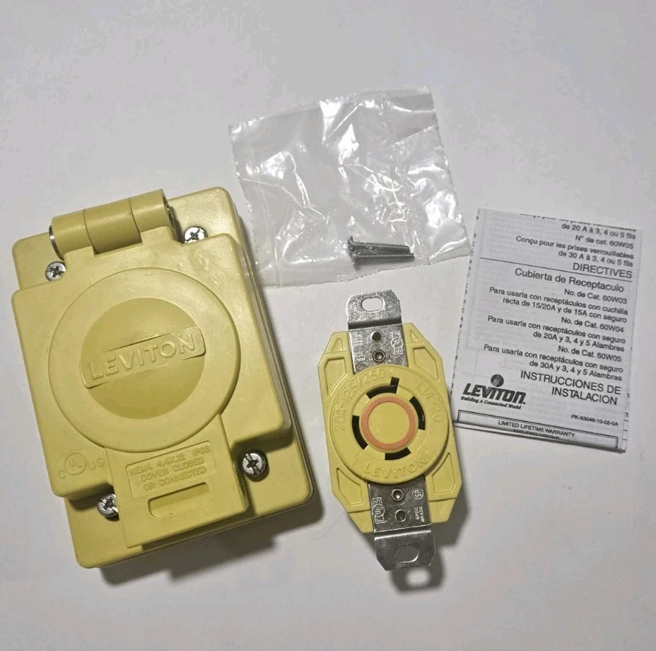 LEVITON 67w74 Receptacle with Wetguard IP 66 Cover 20A 125/250V Yellow - Image 1 of 4