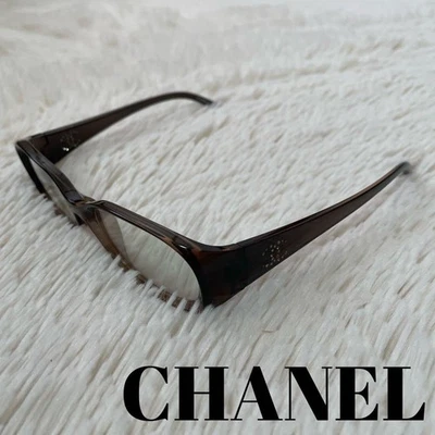 CHANEL Eyeglass Frames 1503 B Coco Mark Rhinestone Brown 53-15 Italy Authentic - Image 1 of 4