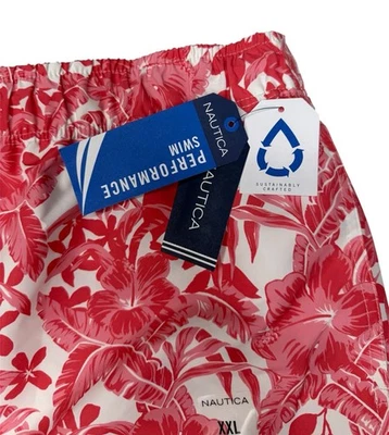 Novo com etiquetas Nautica masculino XXL vermelho branco floral malha forrada baús de natação havaianos - Imagem 1 de 4