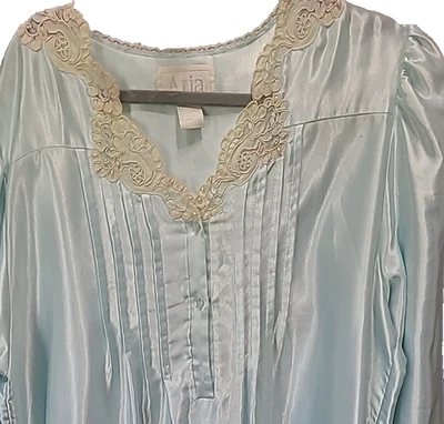 Винтажная ночная рубашка Aria M атласная с бисером кружевные складки макси синий коттеджкор прерии - Изображение 1 из 4