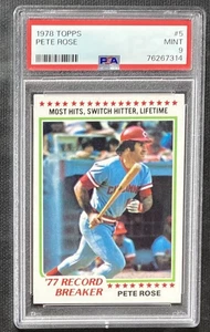 Topps Record Breaker #5 1978 Pete Rose Cincinnati Reds PSA 9 como nuevo - Imagen 1 de 2